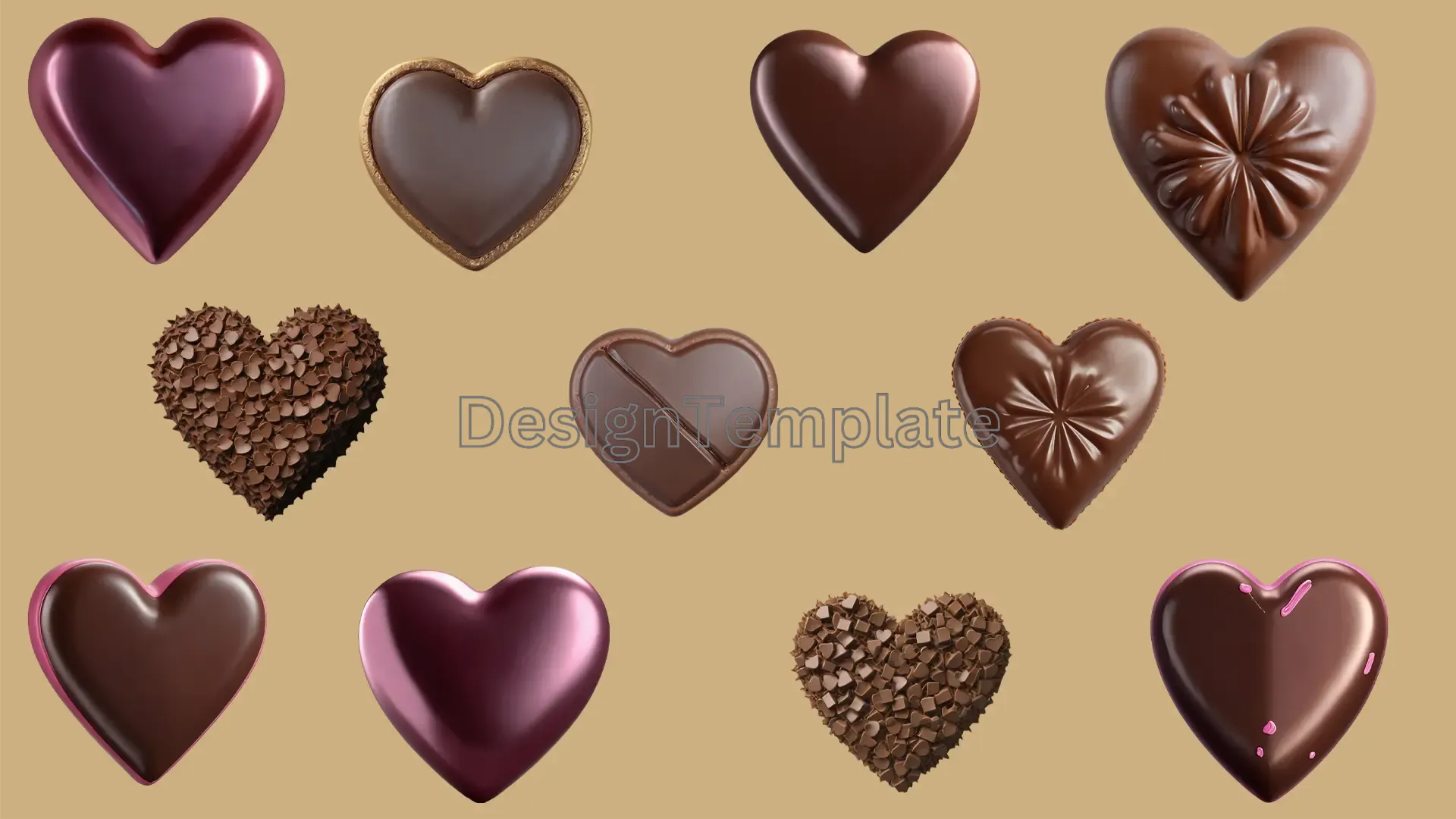 Bundle of Heart Shaped Chocolates 3D Design Elements image